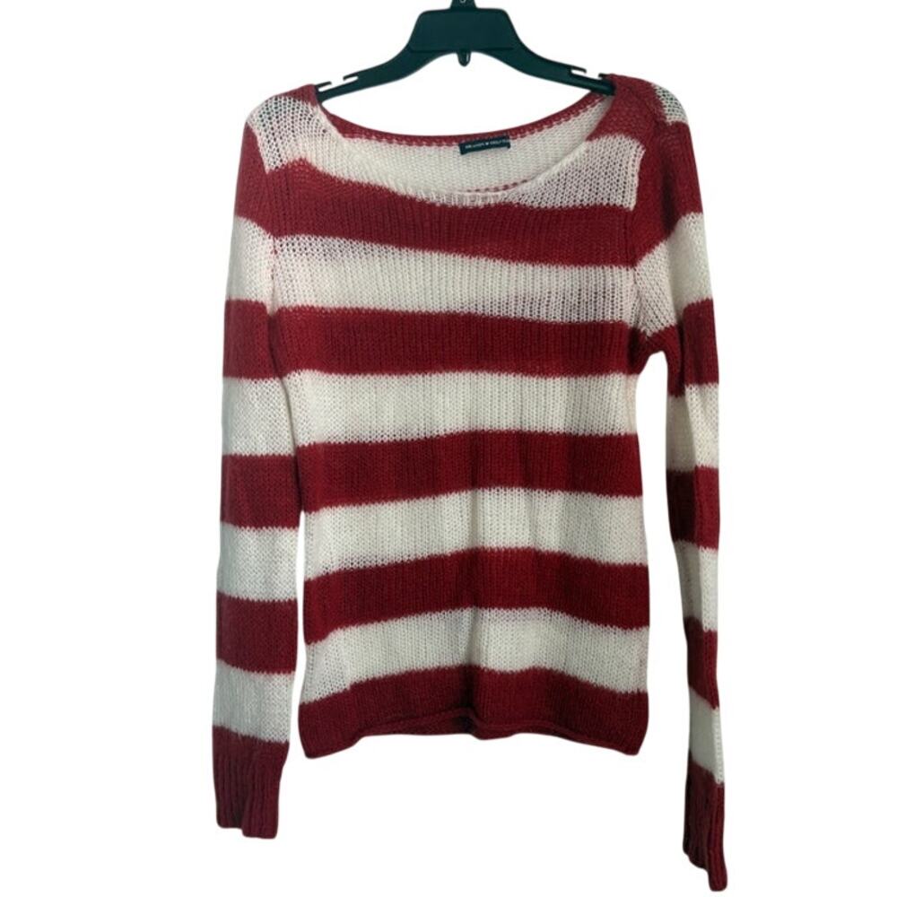 Brandy Melville Y2K Red Striped Thin Knot Fuzzy Sweater